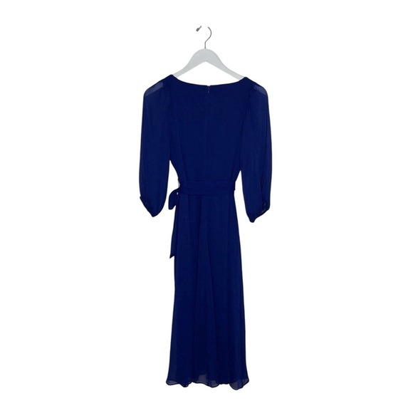 DKNY Cobalt Blue Belted Puff Sleeve Chiffon Dress Size 2 NWT - Picture 4 of 5